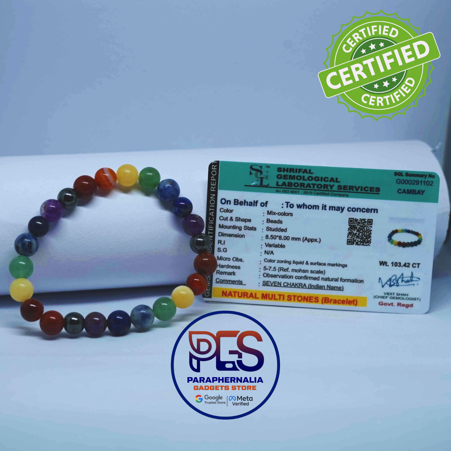 7 Chakra Bracelet | Natural Lab Certified Gemstones Bracelet for Men & Women (Authentic with Certificate)