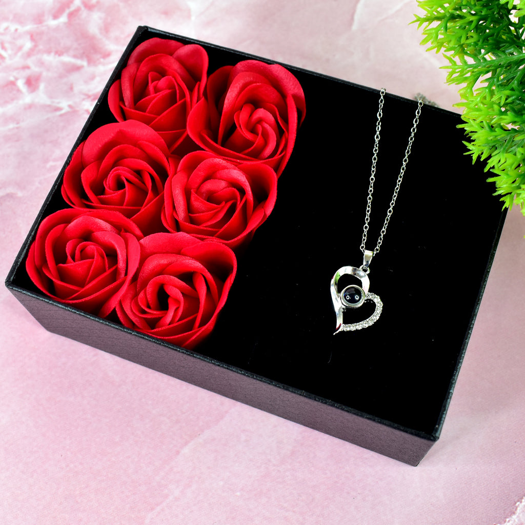 Rose Flower Gift Box Handmade Eternal Rose with I Love You Necklace
