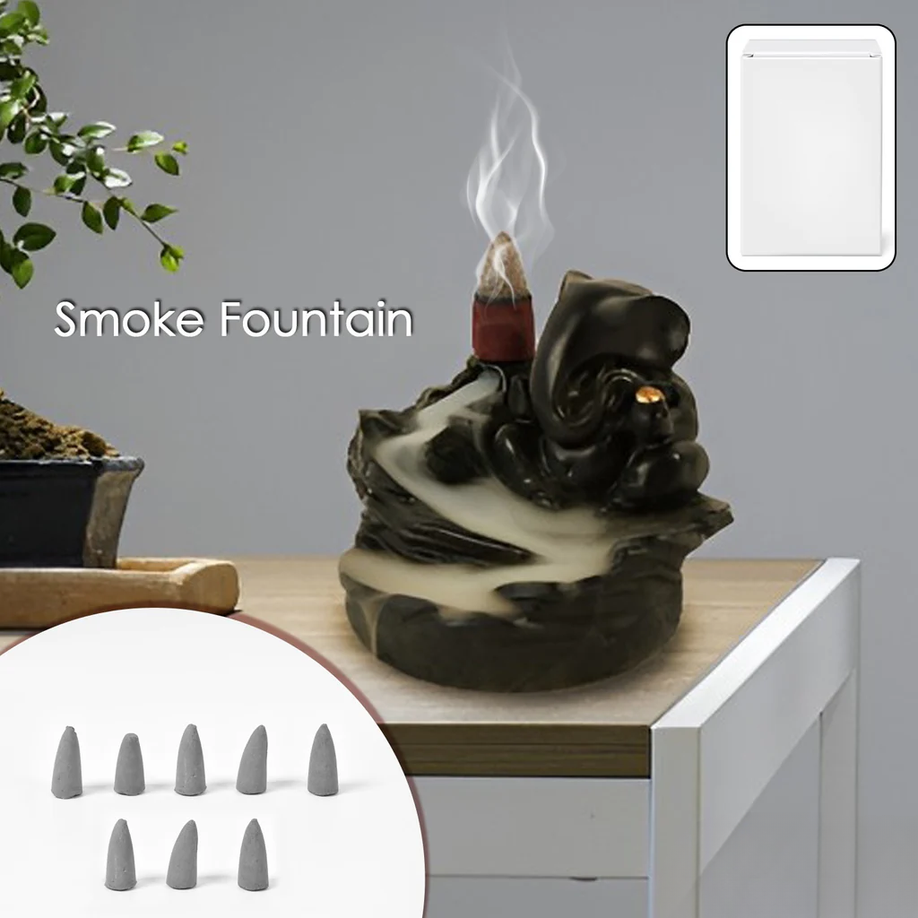 Smoke Fountain Ganesha Idol Decoration Items With 8 Pc Backflow Incense Cones Sticks (1 Pc)