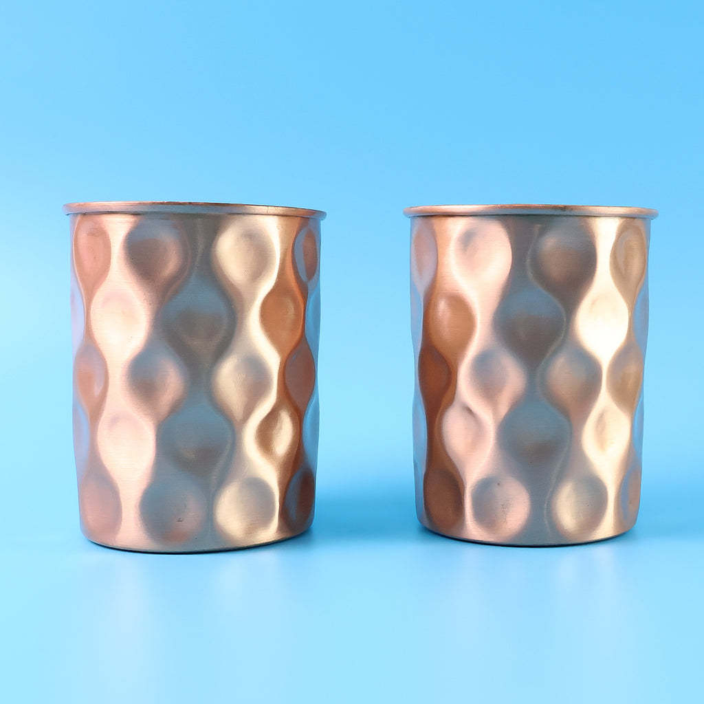 Diamond Cut Copper Water Bottle 2 Glasses With Gift Box (3 Pcs Set)
