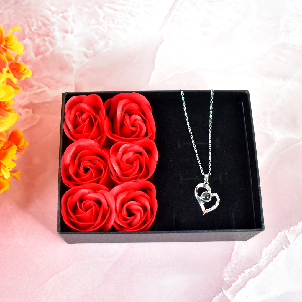 Rose Flower Gift Box Handmade Eternal Rose with I Love You Necklace