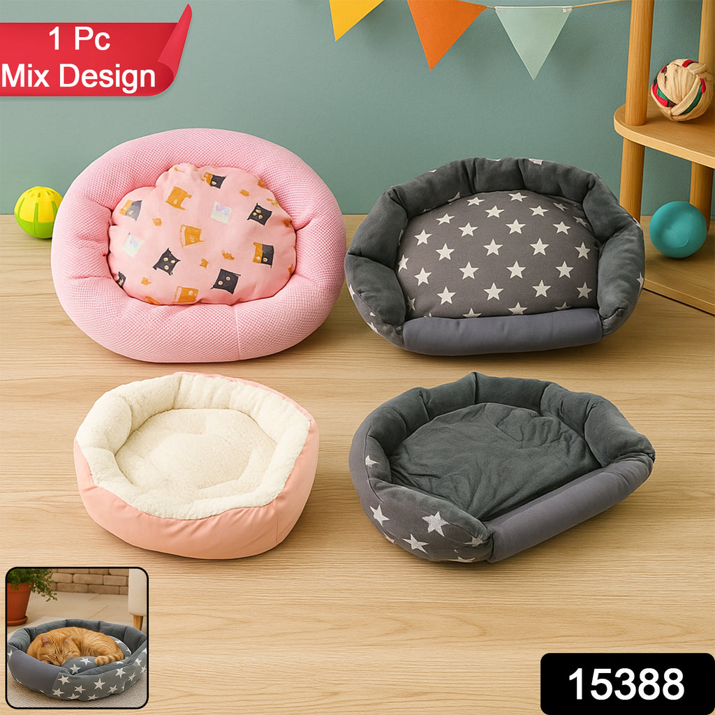 Soft Plush Pet Bed For Small Cats And Dogs (1 Pc  Mix Design  Size)